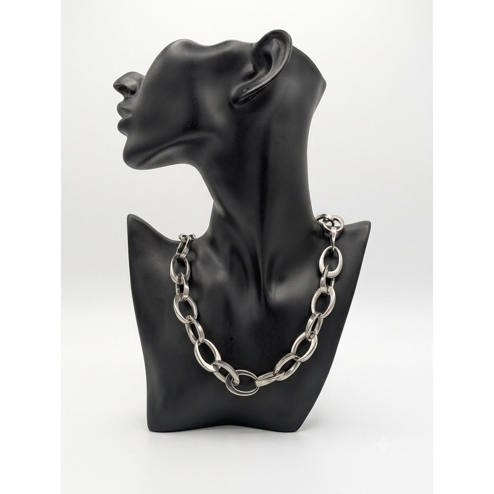 Chunky Silver Tone Oval Link Statement Necklace